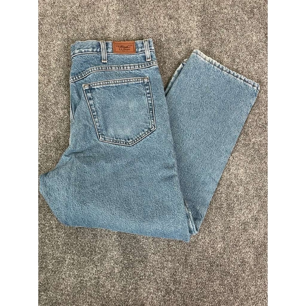 LL Bean Green Fleece Lined Denim Blue‎ Men's 38x29 Classic Fit Jeans Workwear